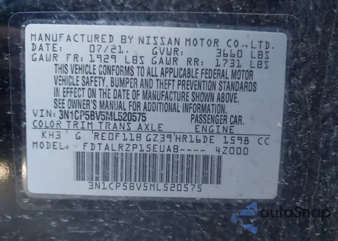 2021 Nissan Kicks S Xtronic Cvt z USA, uszkodzony, nr VIN 3N1CP5BV5ML520575